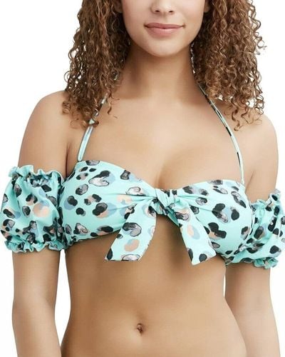 BCBGeneration Standard Bandeau Swimsuit Top With Off The Shoulder Sleeves - Blue