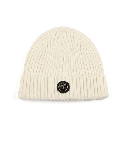 Timberland Ribbed Watch Cap With Logo Plate - Natural