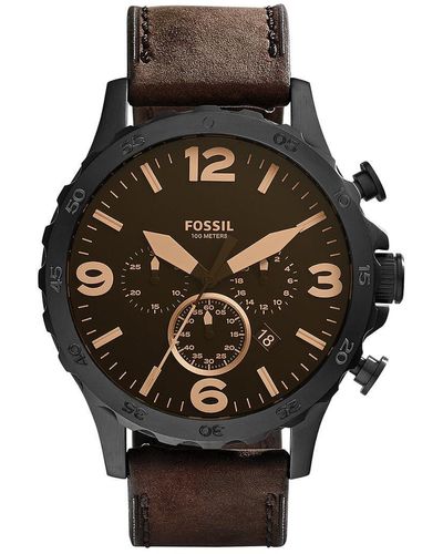 Fossil Chronograph Quartz Watch With Leather Strap Jr1487 - Black