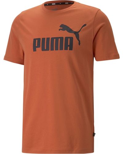 PUMA Uomo Regular Tops T-Shirt con Logo Essentials Uomo S Ice Flow Blue - Arancione