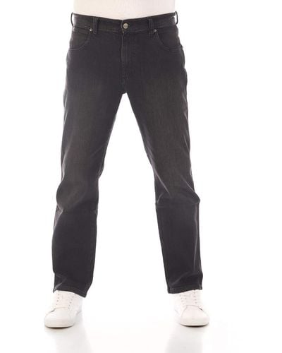 Wrangler Jeans Regular Fit Texas Stretch Hose Schwarz Authentic Straight Jeanshose Denim Hose Baumwolle Black w34 - Blau