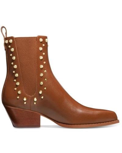 Michael Kors Kinlee Leather Studded Pull-on Chelsea Booties - Brown