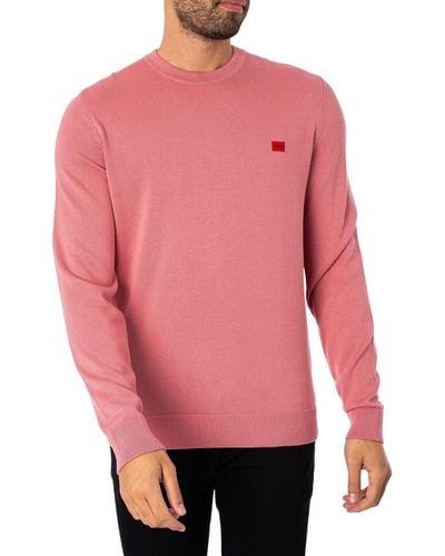 HUGO Pullover aus Bio-Baumwolle mit rotem Logo-Label - Pink