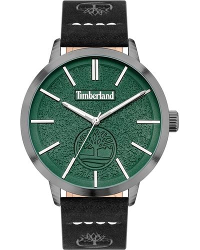 Timberland Greycourt -Armbanduhr mit dunkelgrünem Zifferblatt und schwarzem Lederarmband