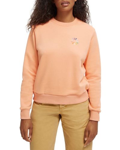 Scotch & Soda Regular Fit Crewneck Sweater with Chest Embroidery Sweatshirt - Orange