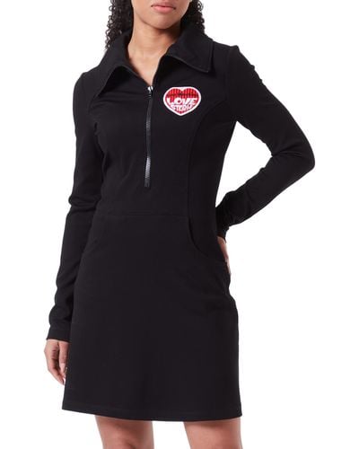 Love Moschino Long-Sleeved Customized with Embroidered Storm Heart Patch Dress - Schwarz