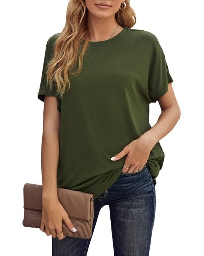 HIKARO S Ladies Casual Shirts Baggy Tops Basic T Shirts Tee Going Out Summer Crew Neck Blouses And Shirts Green Size 20