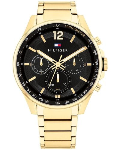 Tommy Hilfiger Quartz Watch With Gold Plated Steel Strap - Black