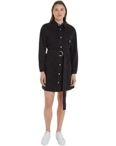 Calvin Klein Jeanskleid Belted Utility Denim Shirt Dress Langarm - Schwarz