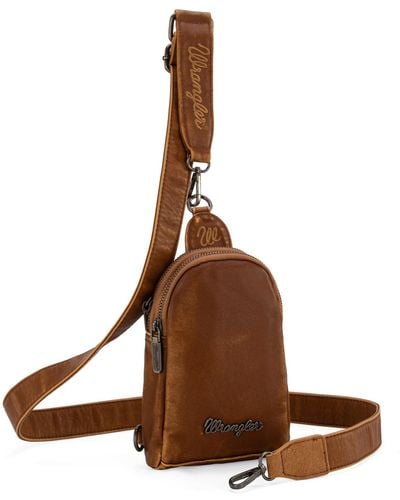 Wrangler Crossbody Sling Bags For Cross Body Purse With Detachable Strap - Brown