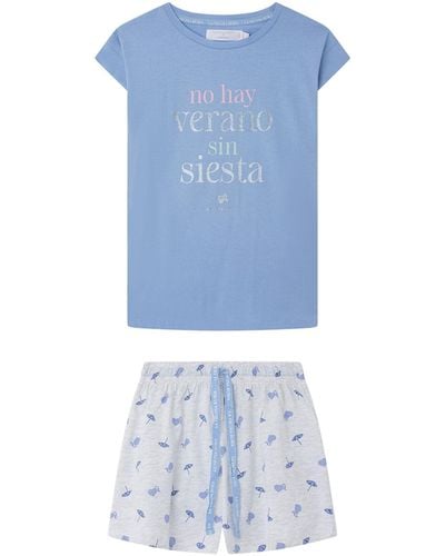 Women'secret Pijama Corto 100% algodón Vecina Rubia Juego - Azul