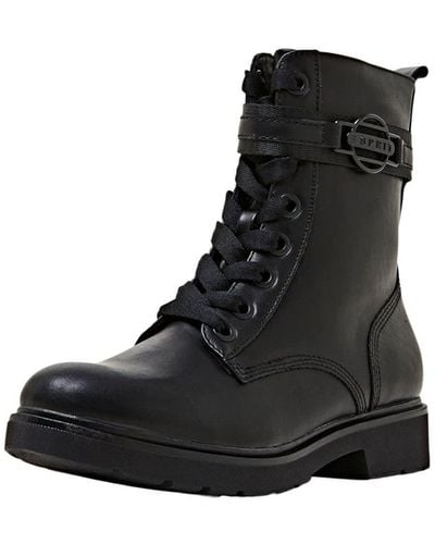 Esprit Bottes à lacets en similicuir - Noir