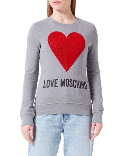 Love Moschino Slim fit Roundneck Long-Sleeved Maxi Heart with Embroidered Flock Sequins and Logo Water Print Sweatshirt - Grau