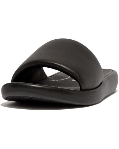 Fitflop Iqushion D-luxe Padded Leather Slides Sandals - Black