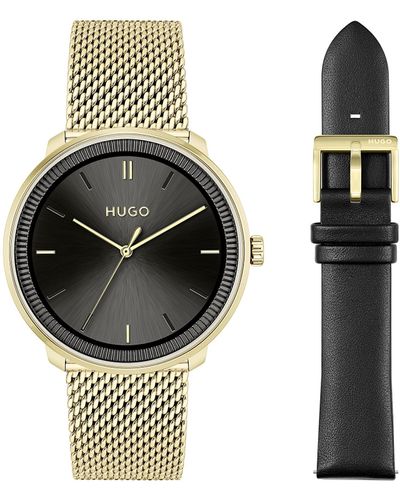 HUGO #fluid Yellow Gold Ionic Plated Watch With Interchangeable Bands - Black