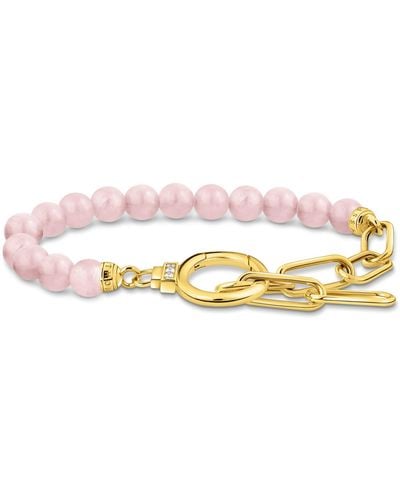 Thomas Sabo Gold-plated Link Chain Bracelet With Rose Quartz Beads 925 Sterling Silver - Metallic