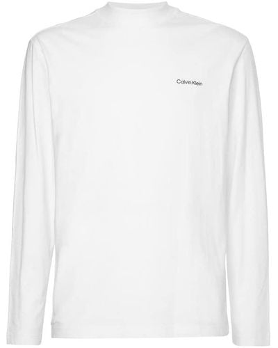 Calvin Klein Micro Logo Long Sleeve Mock Neck T-shirt S - Bianco