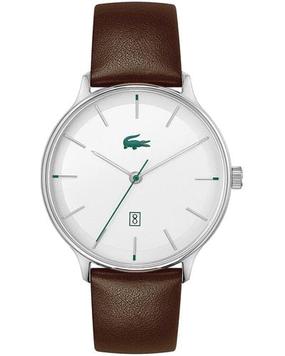 Lacoste Club Quartz Stainless Steel And Leather Strap Watch - White