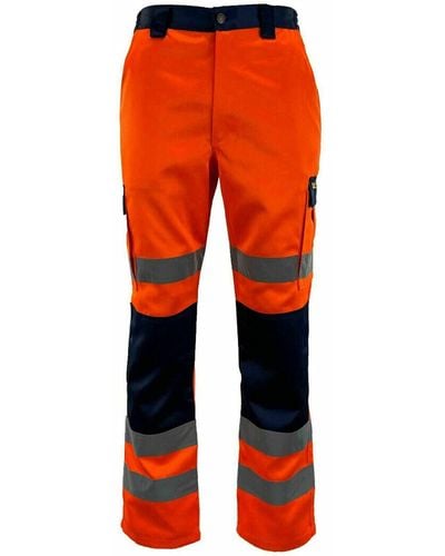 adidas S High Visibility Summer Work Trousers Hi Vis Pocketed Waterproof Cotton Trousers Adults Utility Work Trousers Hi Viz Hi Vis Two Tone - Red