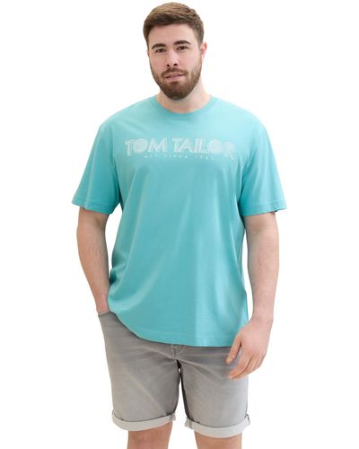 Tom Tailor Plussize Basic T-Shirt mit Logo-Print - Blau