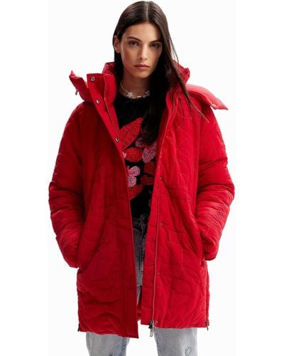 Desigual Padded Zips Coat - Red