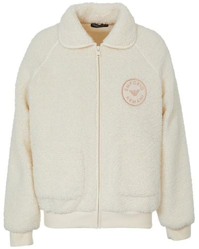 Emporio Armani Fuzzy Fleece Full Zip Jacket - Weiß