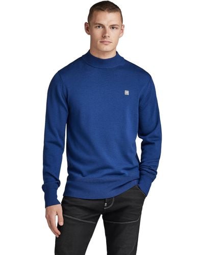 G-Star RAW Premium Core Mock Neck Knitted Pullover para Hombre - Azul