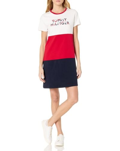 Tommy Hilfiger T-shirt Short Sleeve Cotton Summer Dresses Casual - Red