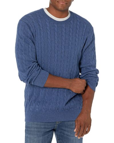 Amazon Essentials Crewneck Cable Sweater Pullover-Sweaters - Blu