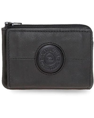 Pepe Jeans Cracker Cartera Vertical con Monedero Negro 8,5x11,5x1 cms Piel