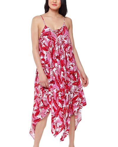 Jessica Simpson S Paradiso Palm Lace Front Dress Cover-up Fuchsia Multi Sm - Red