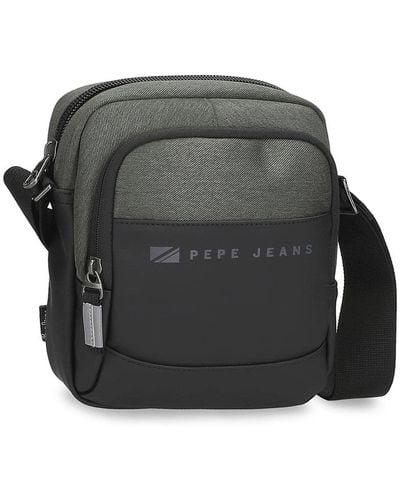 Pepe Jeans Jarvis Medium Vert Sac à bandoulière 17x22x8 cm Polyester avec détails en cuir synthétique - Gris