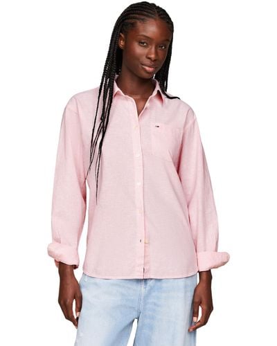 Tommy Hilfiger Tjw Boxy Stripe Linen Shirt Blouses - Pink