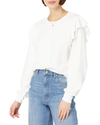 The Drop Ruby Ruffle-shoulder Supersoft Stretch Sweatshirt - White