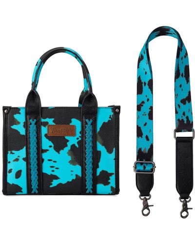 Wrangler Cow Print Tote Bag Handbags And Purses For Western Crossbody Bags For With Adjustable Strap - Blue