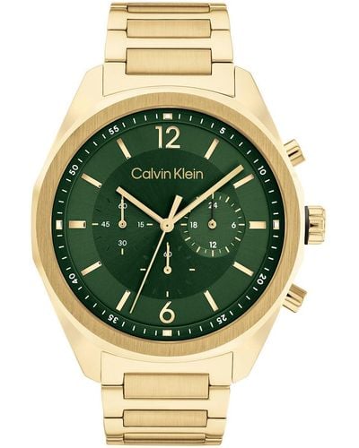 Calvin Klein Montre Chronographe à Quartz pour avec Bracelet en Acier Inoxydable Doré - 25200266 - Vert