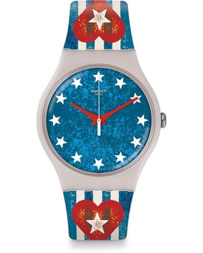 Swatch Digital Quarz Uhr mit Silikon Armband SUOT101 - Blau