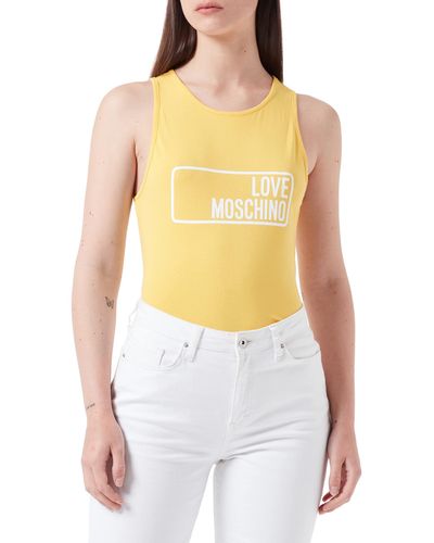 Love Moschino Stretch Cotton Jersey with institutional Logo Print T-Shirt - Giallo