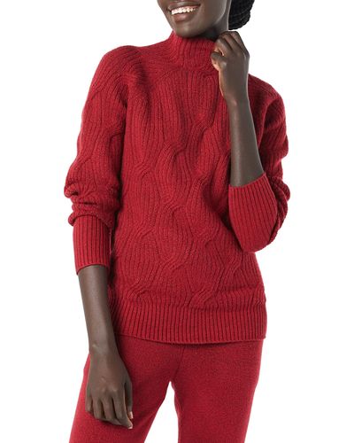 Amazon Essentials Funnel Neck Cable Sweater - Red
