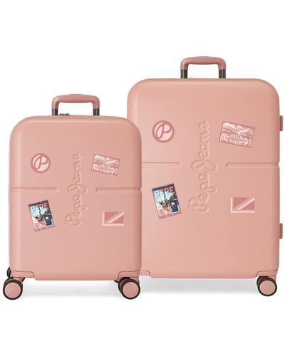 Pepe Jeans Chest Juego de maletas rosa 55/70 cms Rígida ABS Cierre TSA integrado 116L 7,54 kgs 10 Ruedas dobles Equipaje de o