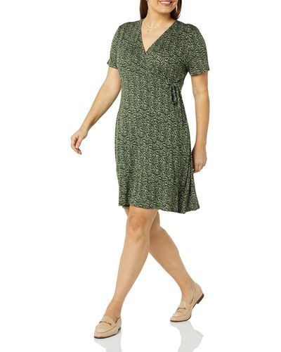 Amazon Essentials Short Sleeve Faux-wrap Dress - Green