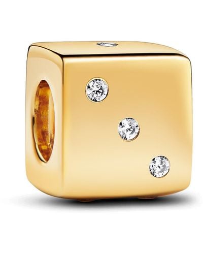 PANDORA Moments Dije con diseño de dado chapado en oro de 14 quilates con circonitas cúbicas transparentes - Metálico