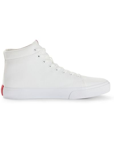 HUGO S Dyerh Hito Canvas High-top Trainers With Red Logo Patch Size 10 - White