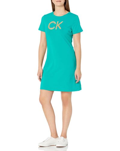 Calvin Klein Short Sleeve Logo T-shirt Dress - Blue