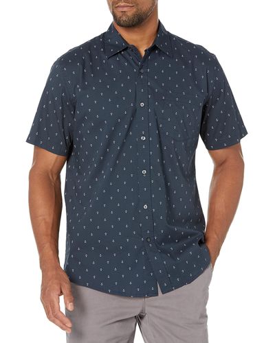 Amazon Essentials Camicia con Stampa a iche Corte vestibilità Regolare Uomo - Blu