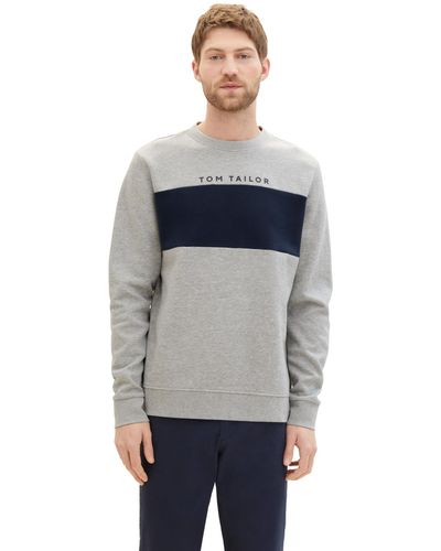 Tom Tailor Colourblock Sweatshirt mit Logo-Print - Grau