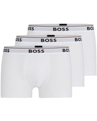 BOSS Paquete de tres calzoncillos de algodón elástico con logo en la cinturilla - Blanco