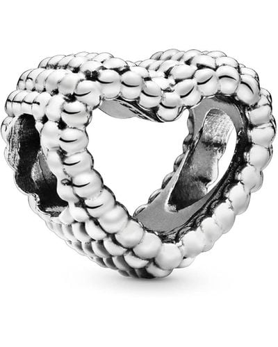 PANDORA Signature Sterling Silver Beaded Heart Bracelet Charm - Metallic