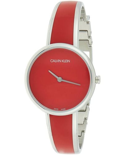 Calvin Klein Analog Quarz Uhr mit Edelstahl Armband K4E2N11P - Rot