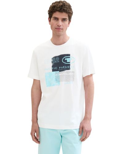 Tom Tailor Basic Sommer-T-Shirt mit Print - Weiß